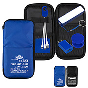 “TravPouch Plus” Travel Kit includes Tech Components as listed below and as shown inserted into Polyester Zipper Pouch
